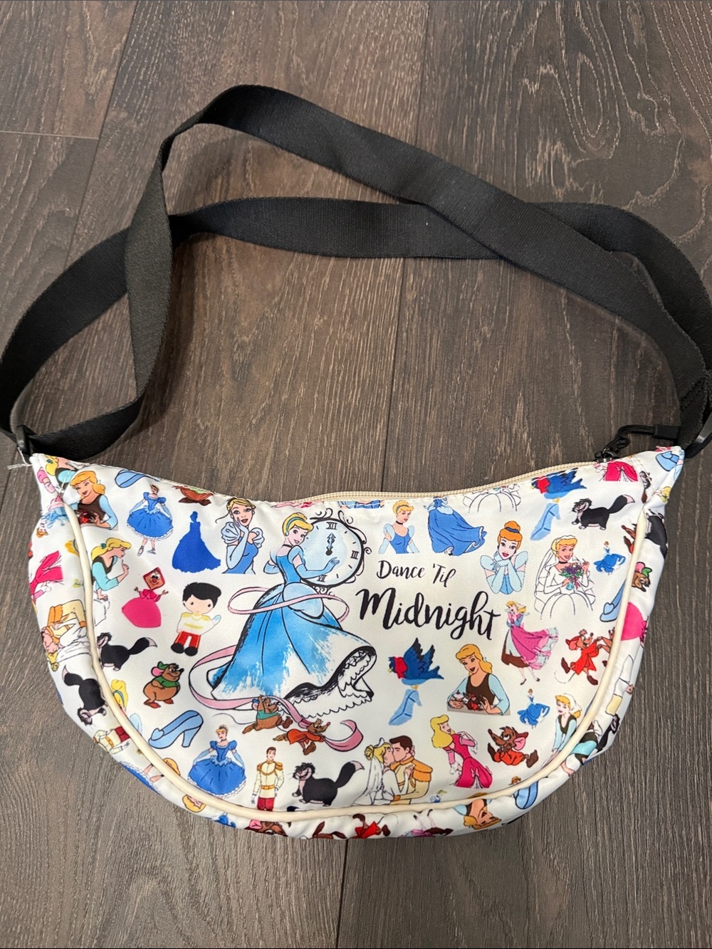 White Cinderella Print Crossbody Bag